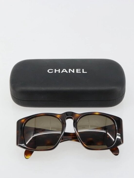 CHANEL Sunglasses Plastic Brown Gold CC Auth yk20489M